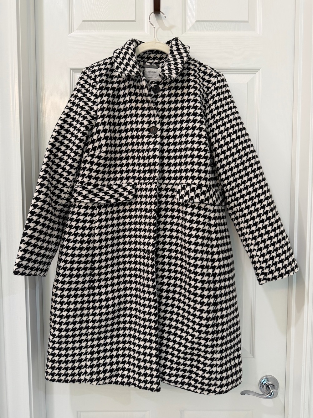 Seraphine Maternity Black & White Houndstooth Button-Up Coat
